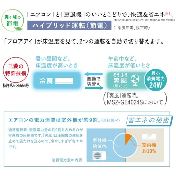 画像4: [在庫あり] 三菱 MSZ-GE3624-W エアコン 12畳  ルームエアコン GEシリーズ 単相100Ｖ/15A 12畳程度 ピュアホワイト MSZ-GE3625-Wの前型番 ☆2 (4)