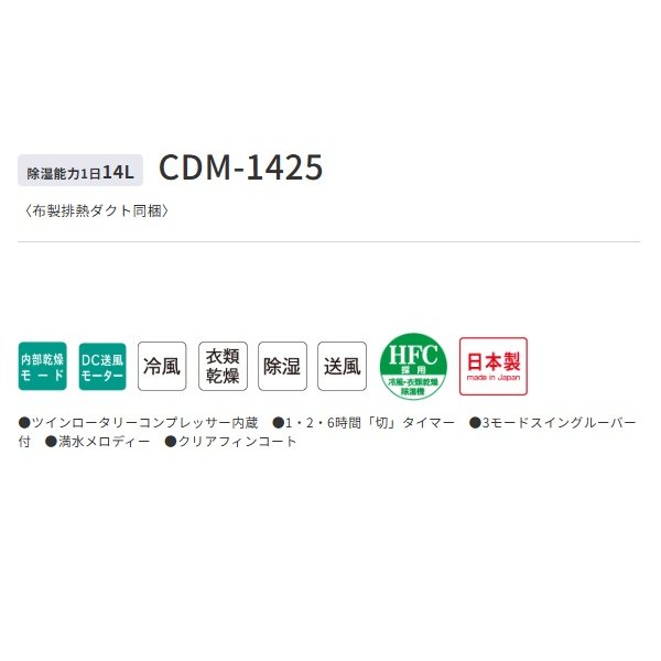画像2: コロナ CDM-1425(W) どこでもクーラー 布製排熱ダクト同梱 14L (2)