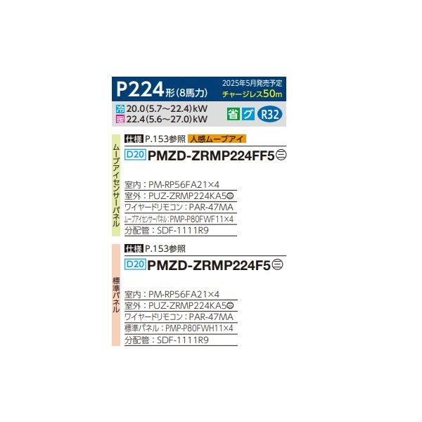 画像2: 三菱 PMZD-ZRMP224FF5 業務用エアコン 1方向天井カセット スリムZR 同時フォー P224形 8馬力 三相 200V ワイヤード ♪∀ (2)