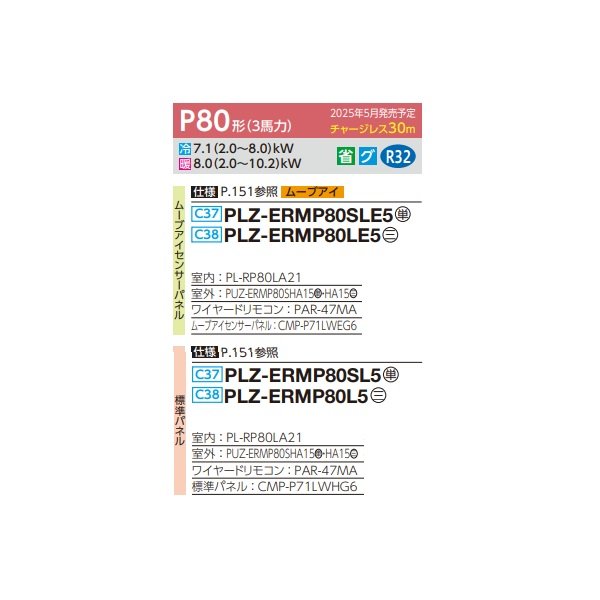 画像2: 三菱 PLZ-ERMP80SLE5 業務用エアコン 2方向天井カセット スリムER 標準シングル P80形 3馬力 単相 200V ワイヤード ♪∀ (2)