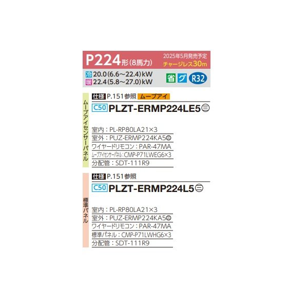 画像2: 三菱 PLZT-ERMP224L5 業務用エアコン 2方向天井カセット スリムER 同時トリプル P224形 8馬力 三相 200V ワイヤード ♪∀ (2)