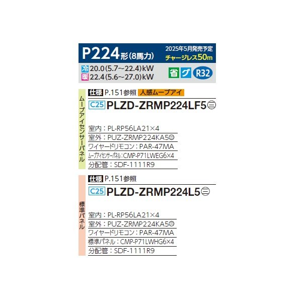 画像2: 三菱 PLZD-ZRMP224L5 業務用エアコン 2方向天井カセット スリムZR 同時フォー P224形 8馬力 三相 200V ワイヤード ♪∀ (2)