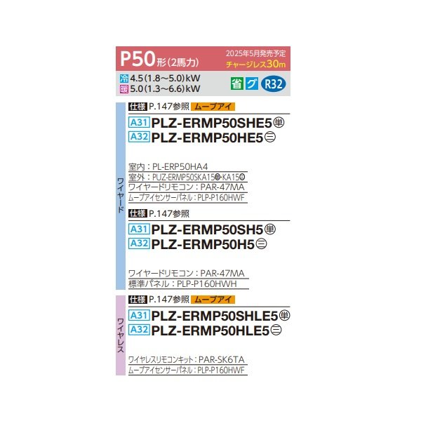 画像2: 三菱 PLZ-ERMP50SHLE5 業務用エアコン 4方向天井カセット i-スクエアタイプ スリムER 標準シングル P56形 2.3馬力 単相 200V ワイヤレス ♪∀ (2)