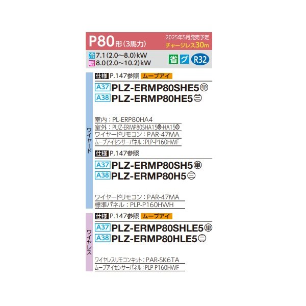 画像2: 三菱 PLZ-ERMP80SHE5 業務用エアコン 4方向天井カセット i-スクエアタイプ スリムER 標準シングル P80形 3馬力 単相 200V ワイヤード ♪∀ (2)