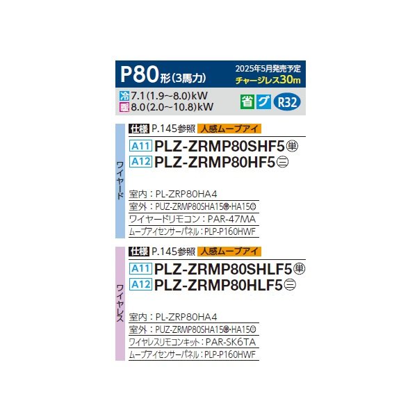 画像2: 三菱 PLZ-ZRMP80HLF5 業務用エアコン 4方向天井カセット i-スクエアタイプ スリムZR 標準シングル P80形 3馬力 三相 200V ワイヤレス ♪∀ (2)