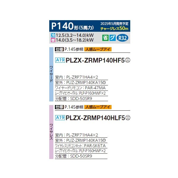 画像2: 三菱 PLZX-ZRMP140HLF5 業務用エアコン 4方向天井カセット i-スクエアタイプ スリムZR 同時ツイン P140形 5馬力 三相 200V ワイヤレス ♪∀ (2)