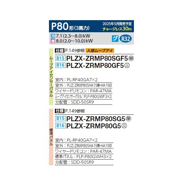 画像2: 三菱 PLZX-ZRMP80SGF5 業務用エアコン 4方向天井カセット コンパクトタイプ スリムZR 同時ツイン P80形 3馬力 単相 200V ワイヤード ♪∀ (2)