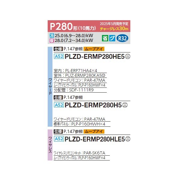 画像2: 三菱 PLZD-ERMP280HE5 業務用エアコン 4方向天井カセット i-スクエアタイプ スリムER 同時フォー P280 10馬力 三相 200V ワイヤード ♪∀ (2)