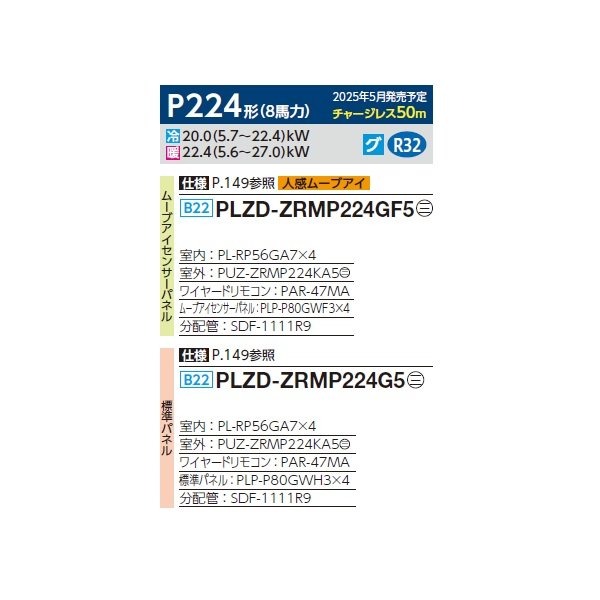 画像2: 三菱 PLZD-ZRMP224GF5 業務用エアコン 4方向天井カセット コンパクトタイプ スリムZR 同時フォー P224形 8馬力 三相 200V ワイヤード ♪∀ (2)