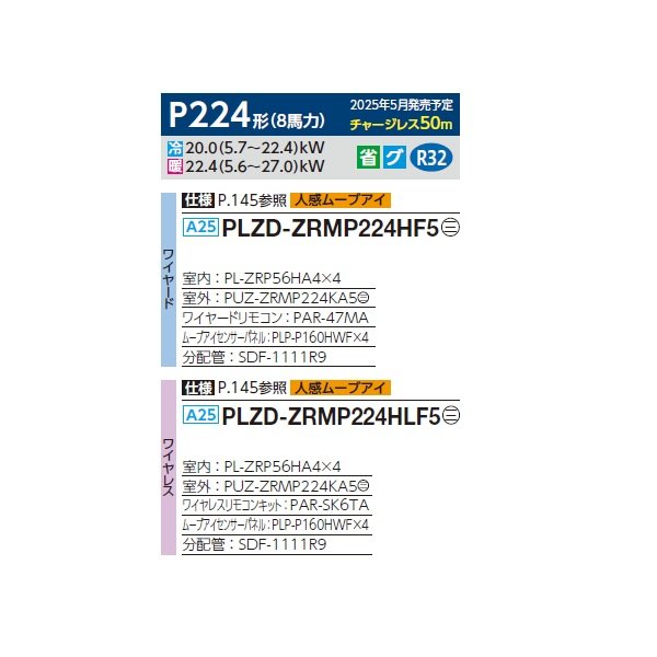 画像2: 三菱 PLZD-ZRMP224HLF5 業務用エアコン 4方向天井カセット i-スクエアタイプ スリムZR 同時フォー P224形 8馬力 三相 200V ワイヤレス ♪∀ (2)