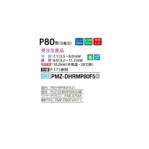 画像2: 三菱 PMZ-DHRMP80F5 業務用エアコン 1方向天井カセット ズバ暖スリム DHシリーズ 標準シングル P80形 3馬力 三相 200V ワイヤード 受注生産品 §♪ (2)