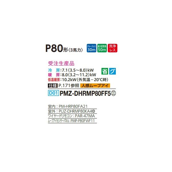 画像2: 三菱 PMZ-DHRMP80FF5 業務用エアコン 1方向天井カセット ズバ暖スリム DHシリーズ 標準シングル P80形 3馬力 三相 200V ワイヤード 受注生産品 §♪ (2)