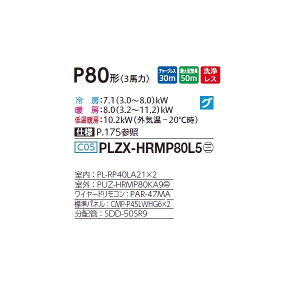 画像2: 三菱 PLZX-HRMP80L5 業務用エアコン 2方向天井カセット ズバ暖スリム Hシリーズ 同時ツイン P80形 3馬力 三相 200V ワイヤード ♪ (2)