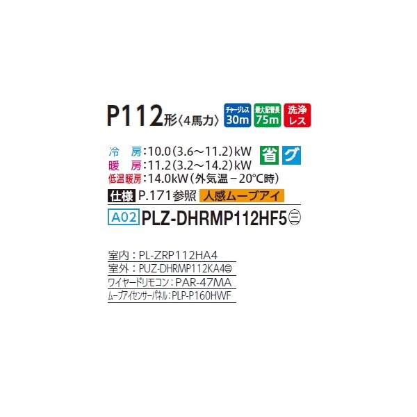 画像2: 三菱 PLZ-DHRMP112HF5 業務用エアコン 4方向天井カセット i-スクエアタイプ ズバ暖スリム DHシリーズ 標準シングル P112形 4馬力 三相 200V ワイヤード ♪ (2)