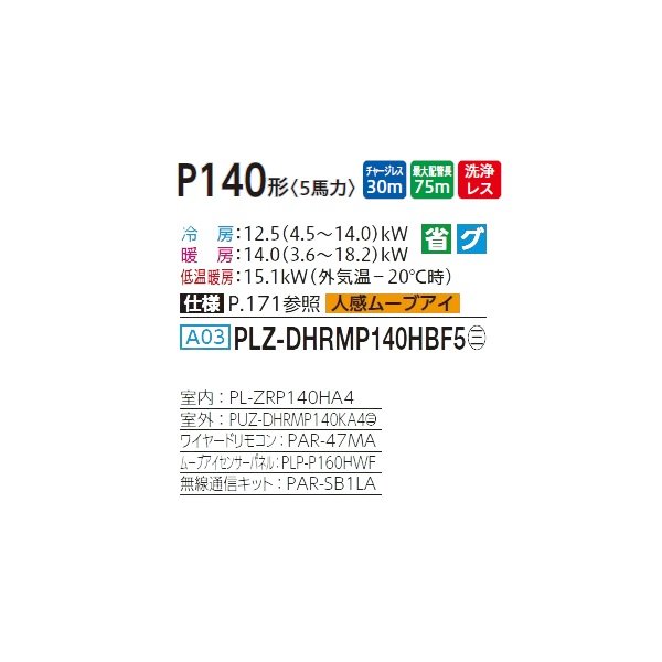 画像2: 三菱 PLZ-DHRMP140HBF5 業務用エアコン 4方向天井カセット i-スクエアタイプ ズバ暖スリム DHシリーズ 標準シングル P140形 5馬力 三相 200V ワイヤード ♪ (2)