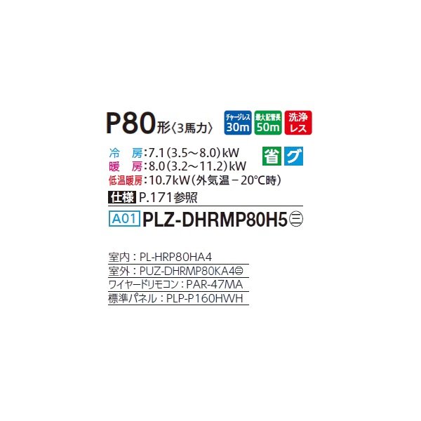 画像2: 三菱 PLZ-DHRMP80H5 業務用エアコン 4方向天井カセット i-スクエアタイプ ズバ暖スリム DHシリーズ 標準シングル P80形 3馬力 三相 200V ワイヤード ♪ (2)