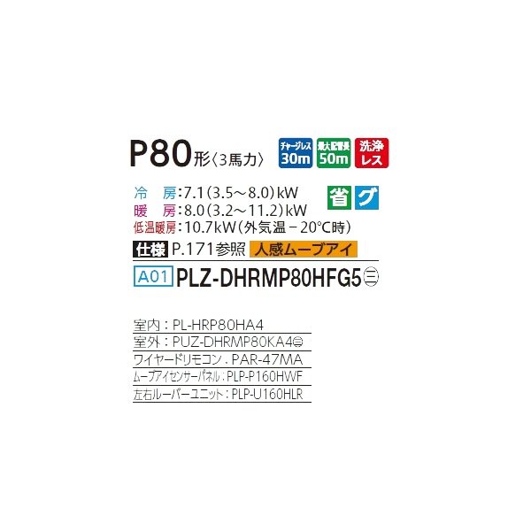 画像2: 三菱 PLZ-DHRMP80HFG5 業務用エアコン 4方向天井カセット i-スクエアタイプ ズバ暖スリム DHシリーズ 標準シングル P80形 3馬力 三相 200V ワイヤード ♪ (2)