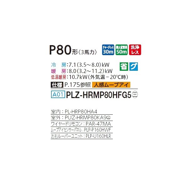 画像2: 三菱 PLZ-HRMP80HFG5 業務用エアコン 4方向天井カセット i-スクエアタイプ ズバ暖スリム Hシリーズ 標準シングル P80形 3馬力 三相 200V ワイヤード ♪ (2)