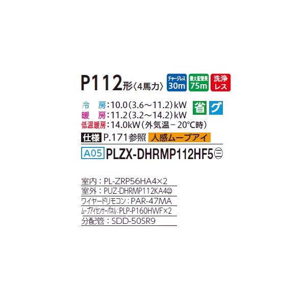 画像2: 三菱 PLZX-DHRMP112HF5 業務用エアコン 4方向天井カセット i-スクエアタイプ ズバ暖スリム DHシリーズ 同時ツイン P112形 4馬力 三相 200V ワイヤード ♪ (2)