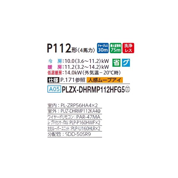 画像2: 三菱 PLZX-DHRMP112HFG5 業務用エアコン 4方向天井カセット i-スクエアタイプ ズバ暖スリム DHシリーズ 同時ツイン P112形 4馬力 三相 200V ワイヤード ♪ (2)