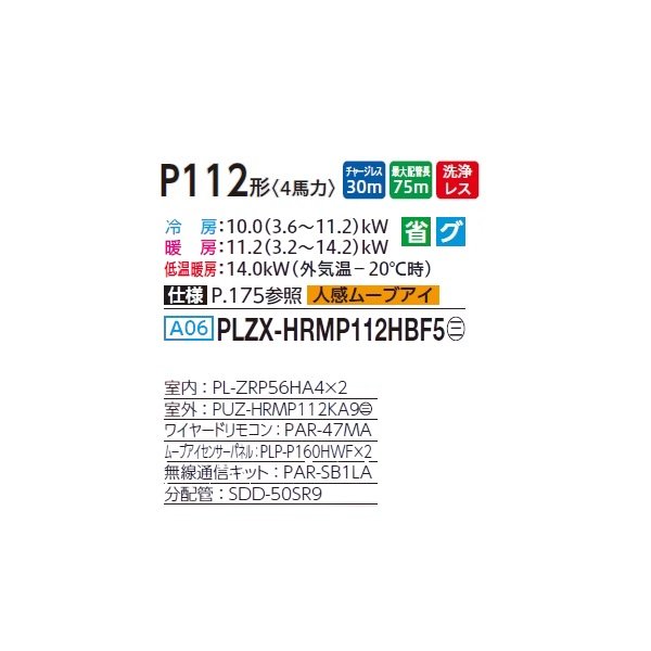 画像2: 三菱 PLZX-HRMP112HBF5 業務用エアコン 4方向天井カセット i-スクエアタイプ ズバ暖スリム Hシリーズ 同時ツイン P112形 4馬力 三相 200V ワイヤード ♪ (2)