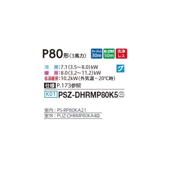 画像2: 三菱 PSZ-DHRMP80K5 業務用エアコン 床置 ズバ暖スリム DHシリーズ 標準シングル P80形 3馬力 三相 200V ♪ (2)