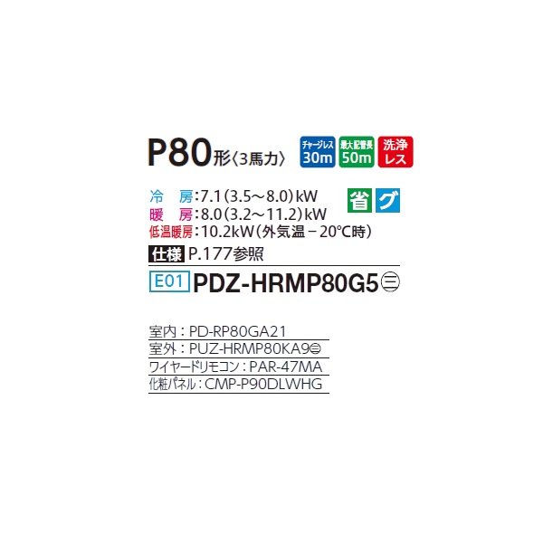 画像2: 三菱 PDZ-HRMP80G5 業務用エアコン 天井ビルトイン ズバ暖スリム Hシリーズ 標準シングル P80形 3馬力 三相 200V ワイヤード ♪ (2)