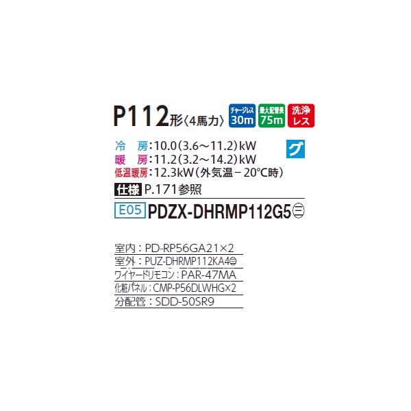 画像2: 三菱 PDZX-DHRMP112G5 業務用エアコン 天井ビルトイン ズバ暖スリム DHシリーズ 同時ツイン P112形 4馬力 三相 200V ワイヤード ♪ (2)