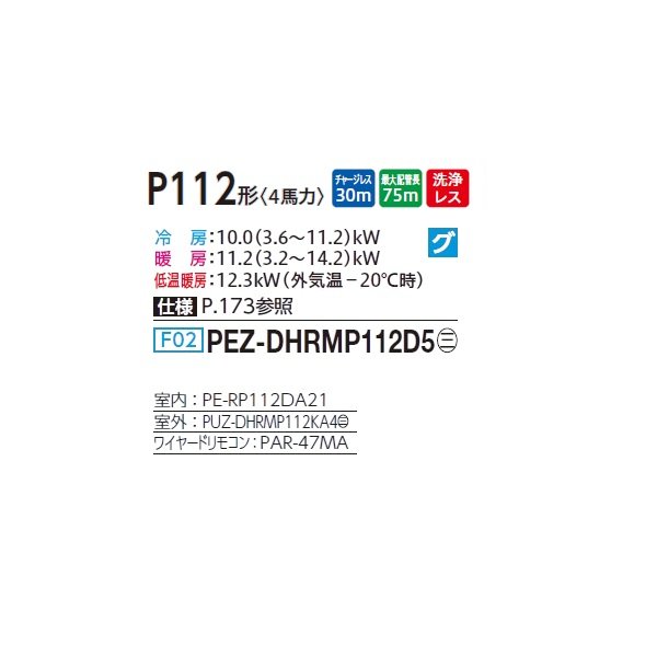 画像2: 三菱 PEZ-DHRMP112D5 業務用エアコン 天井埋込 ズバ暖スリム DHシリーズ 標準シングル P112形 4馬力 三相 200V ワイヤード ♪ (2)