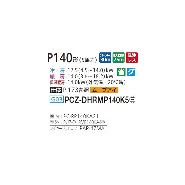 画像2: 三菱 PCZ-DHRMP140K5 業務用エアコン 天吊 ズバ暖スリム DHシリーズ 標準シングル P140形 5馬力 三相 200V ワイヤード ♪ (2)