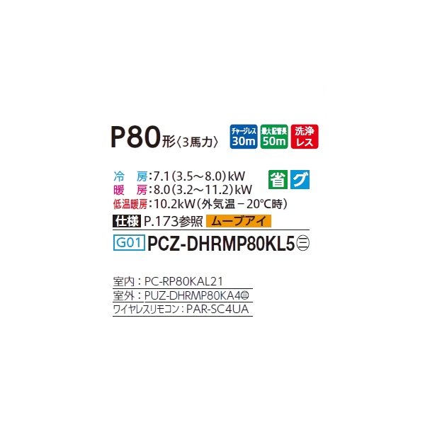 画像2: 三菱 PCZ-DHRMP80KL5 業務用エアコン 天吊 ズバ暖スリム DHシリーズ 標準シングル P80形 3馬力 三相 200V ワイヤレス ♪ (2)