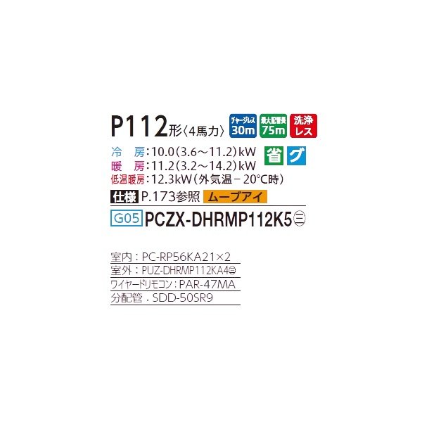 画像2: 三菱 PCZX-DHRMP112K5 業務用エアコン 天吊 ズバ暖スリム DHシリーズ 同時ツイン P112形 4馬力 三相 200V ワイヤード ♪ (2)