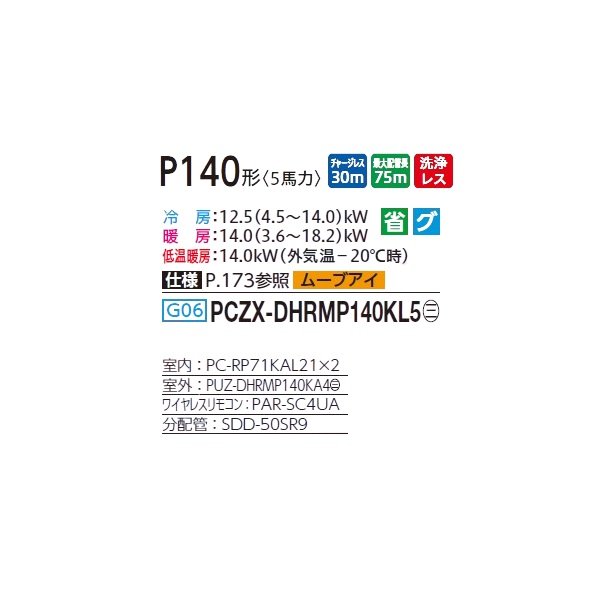 画像2: 三菱 PCZX-DHRMP140KL5 業務用エアコン 天吊 ズバ暖スリム DHシリーズ 同時ツイン P140形 5馬力 三相 200V ワイヤレス ♪ (2)