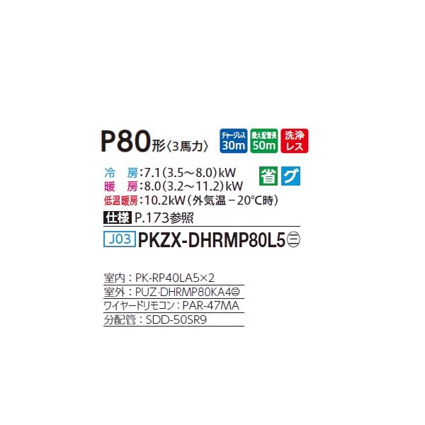 画像2: 三菱 PKZX-DHRMP80L5 業務用エアコン 壁掛 ズバ暖スリム DHシリーズ 同時ツイン P80形 3馬力 三相 200V ワイヤード ♪ (2)