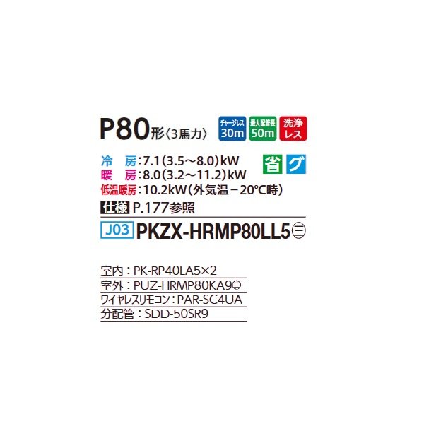 画像2: 三菱 PKZX-HRMP80LL5 業務用エアコン 壁掛 ズバ暖スリム Hシリーズ 同時ツイン P80形 3馬力 三相 200V ワイヤレス ♪ (2)
