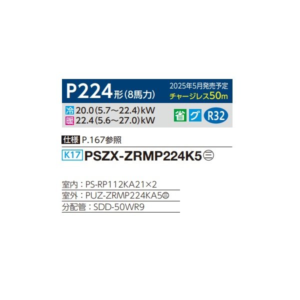画像2: 三菱 PSZX-ZRMP224K5 業務用エアコン 床置 スリムZR 同時ツイン P224形 8馬力 三相 200V ♪∀ (2)