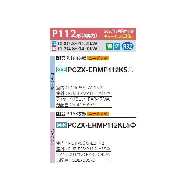 画像2: 三菱 PCZX-ERMP112K5 業務用エアコン 天吊 スリムER 同時ツイン P112形 4馬力 三相 200V ワイヤード ♪∀ (2)