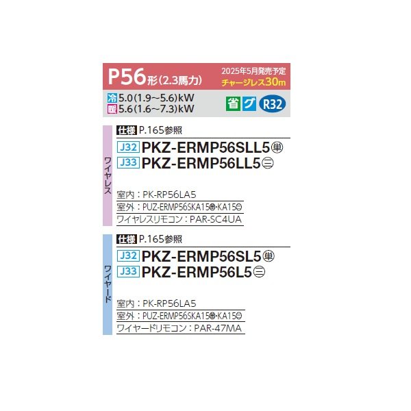 画像2: [納期未定] 三菱 PKZ-ERMP56LL5 業務用エアコン 壁掛 スリムER 標準シングル P56形 2.3馬力 三相 200V ワイヤレス ♪∀ (2)