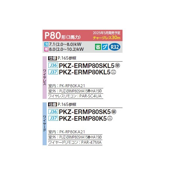 画像2: 三菱 PKZ-ERMP80SKL5 業務用エアコン 壁掛 スリムER 標準シングル P80形 3馬力 単相 200V ワイヤレス ♪∀ (2)