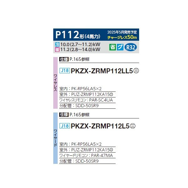 画像2: 三菱 PKZX-ZRMP112LL5 業務用エアコン 壁掛 スリムZR 同時ツイン P112形 4馬力 三相 200V ワイヤレス ♪∀ (2)