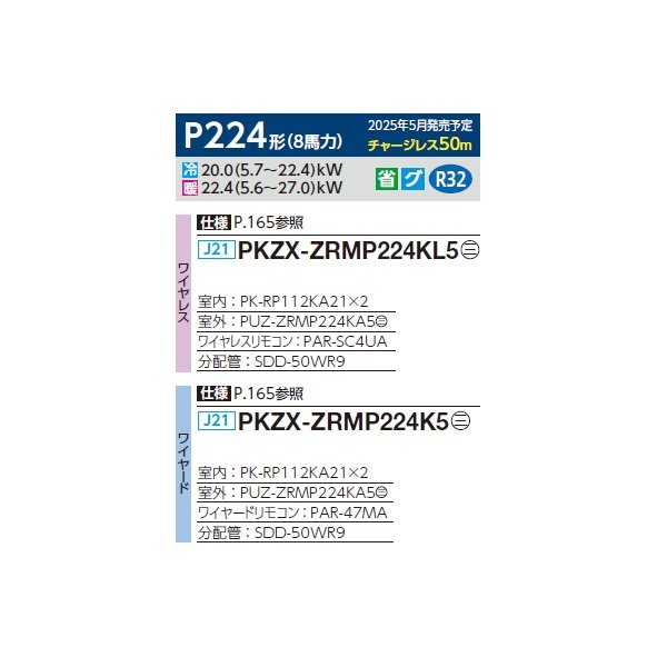 画像2: 三菱 PKZX-ZRMP224KL5 業務用エアコン 壁掛 スリムZR 同時ツイン P224形 8馬力 三相 200V ワイヤレス ♪∀ (2)