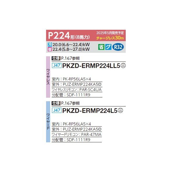 画像2: 三菱 PKZD-ERMP224L5 業務用エアコン 壁掛 スリムER 同時フォー P224形 8馬力 三相 200V ワイヤード ♪∀ (2)