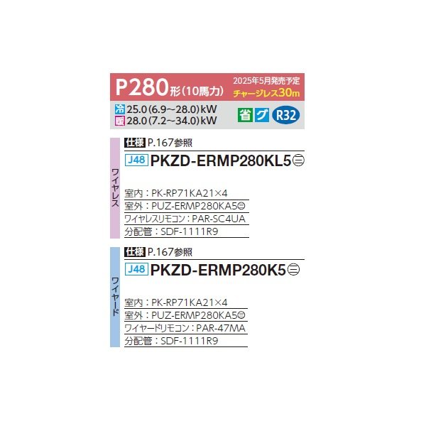画像2: 三菱 PKZD-ERMP280K5 業務用エアコン 壁掛 スリムER 同時フォー P280 10馬力 三相 200V ワイヤード ♪∀ (2)