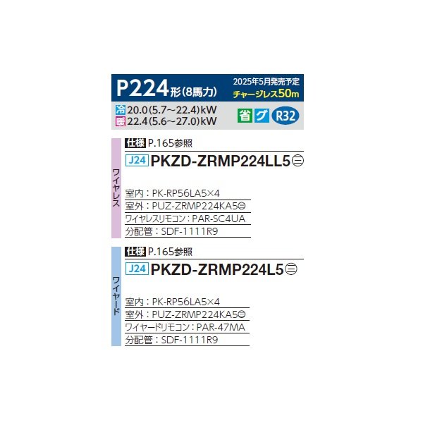 画像2: 三菱 PKZD-ZRMP224LL5 業務用エアコン 壁掛 スリムZR 同時フォー P224形 8馬力 三相 200V ワイヤレス ♪∀ (2)
