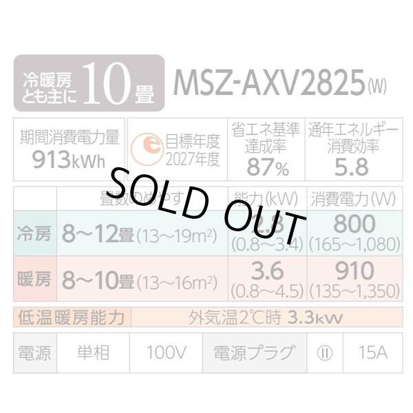 画像2: [在庫あり] 三菱 MSZ-AXV2825(W) エアコン 10畳 ルームエアコン AXVシリーズ 単相100V/15A 10畳程度 ピュアホワイト MSZ-AXV2824-Wの後継品 ☆2 (2)