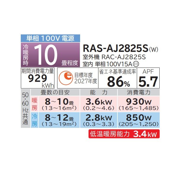 画像2: 日立 RAS-AJ2825S(W) エアコン 10畳 ルームエアコン AJシリーズ 白くまくん 単相100V 10畳程度 スターホワイト (RAS-AJ28R(W)の後継品) ♪ (2)
