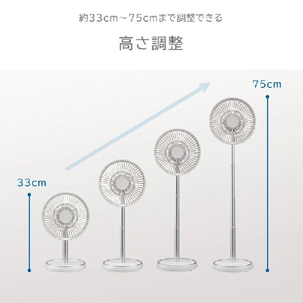 画像2: ユアサプライムス YUASA YL-DCL170GM(W) コンパクトファン DCモーター 小型 扇風機 USB給電 上下伸縮 ホワイト ℃℃ (2)