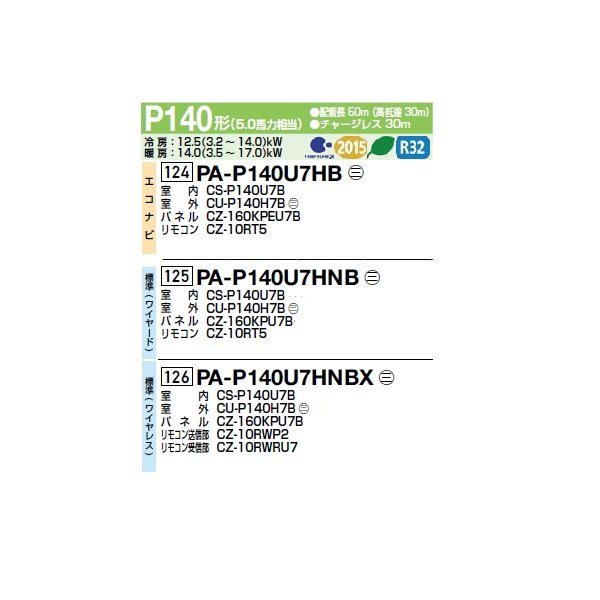 画像2: パナソニック PA-P140U7HNBX 業務用エアコン 4方向天井カセット形 XEPHY Eco 標準(ワイヤレス) シングル P140 形5.0馬力 三相200V ♪ (2)