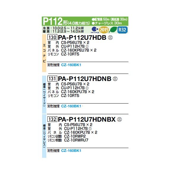 画像2: パナソニック [PA-P112U7HDNBX＋分岐管] 業務用エアコン 4方向天井カセット形 標準(ワイヤレス) 同時ツイン P112 形4.0馬力 三相200V ♪ (2)