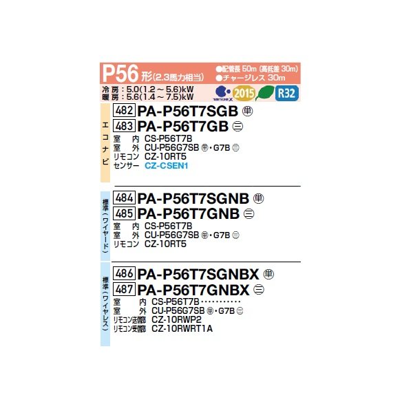 画像2: パナソニック PA-P56T7SGNBX 業務用エアコン 天井吊形 XEPHY Premium 標準(ワイヤレス) シングル P56 形2.3馬力 単相200V ♪ (2)